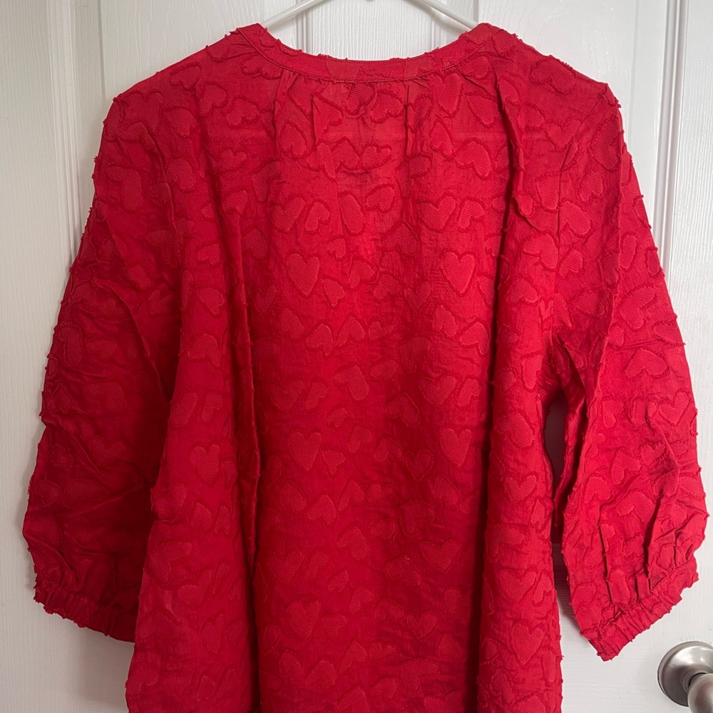 Chico's Vibrant Red Heart Textured Blouse - Perfect for Valentine’s Day! - Picture 3 of 3
